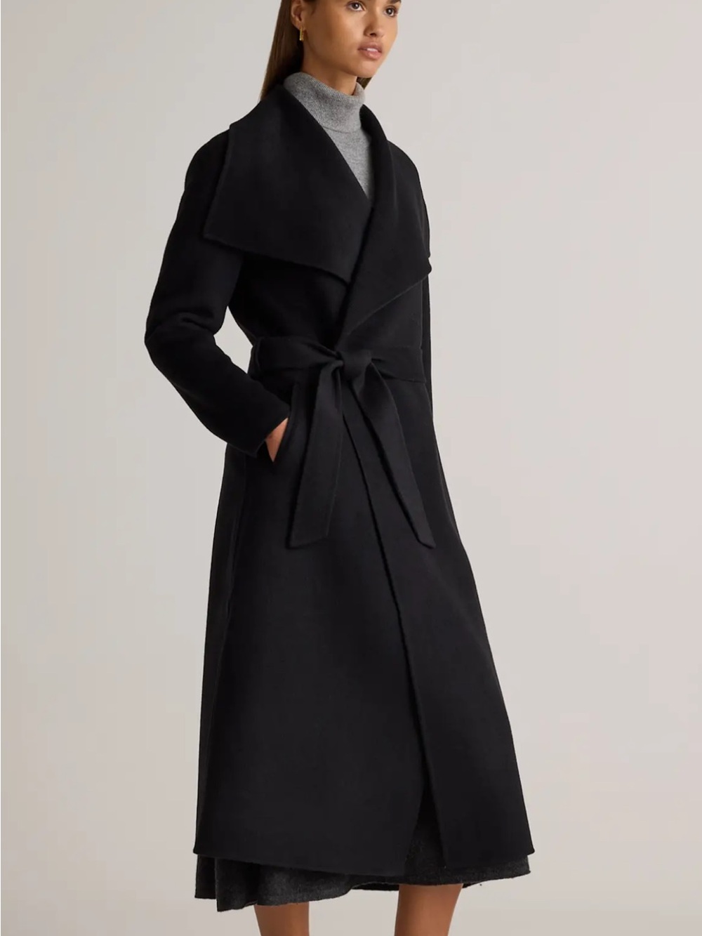 Quince Double- Faced Merino Wool Draped Collar Wrap Coat. L